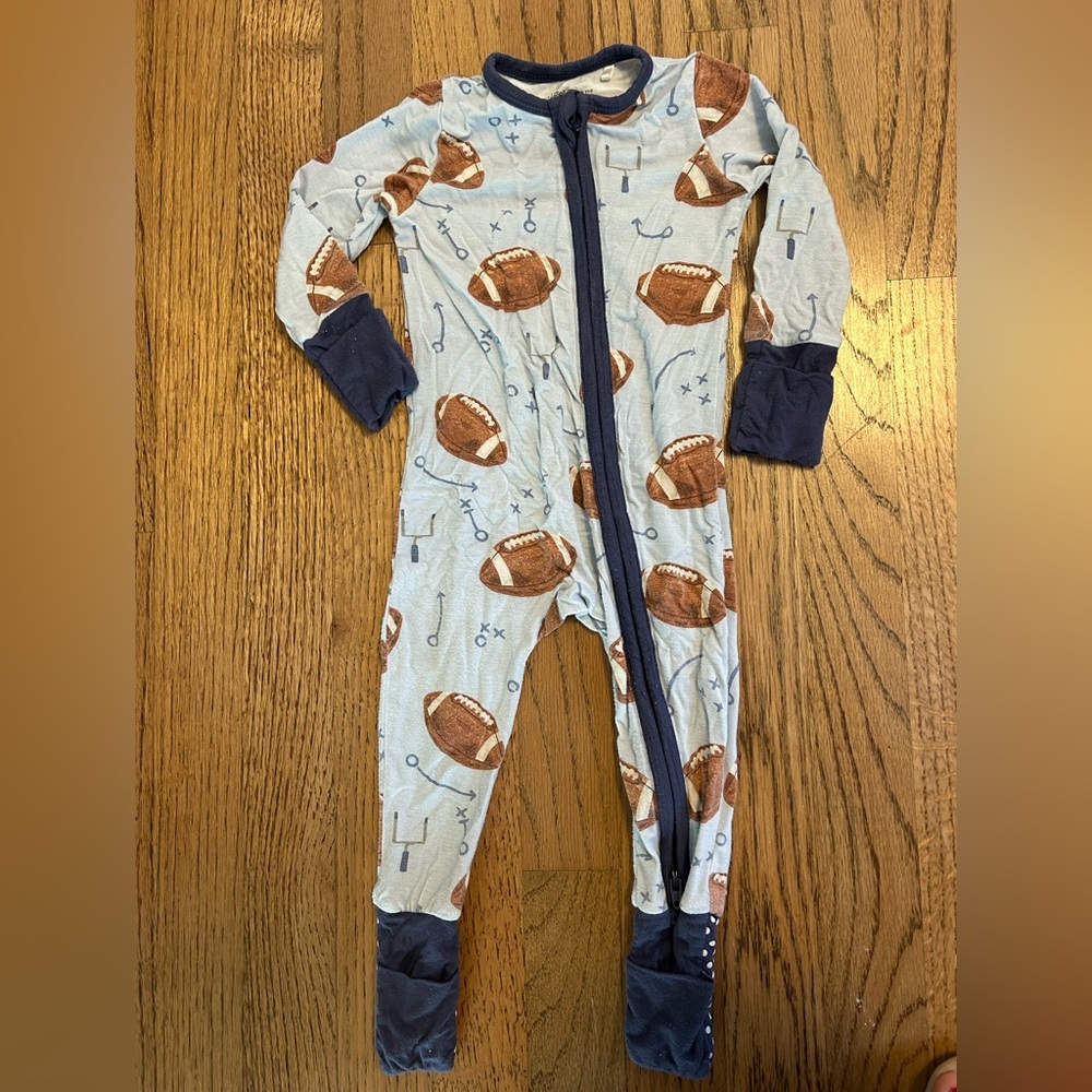 Angel Dear football print bamboo footie pajamas